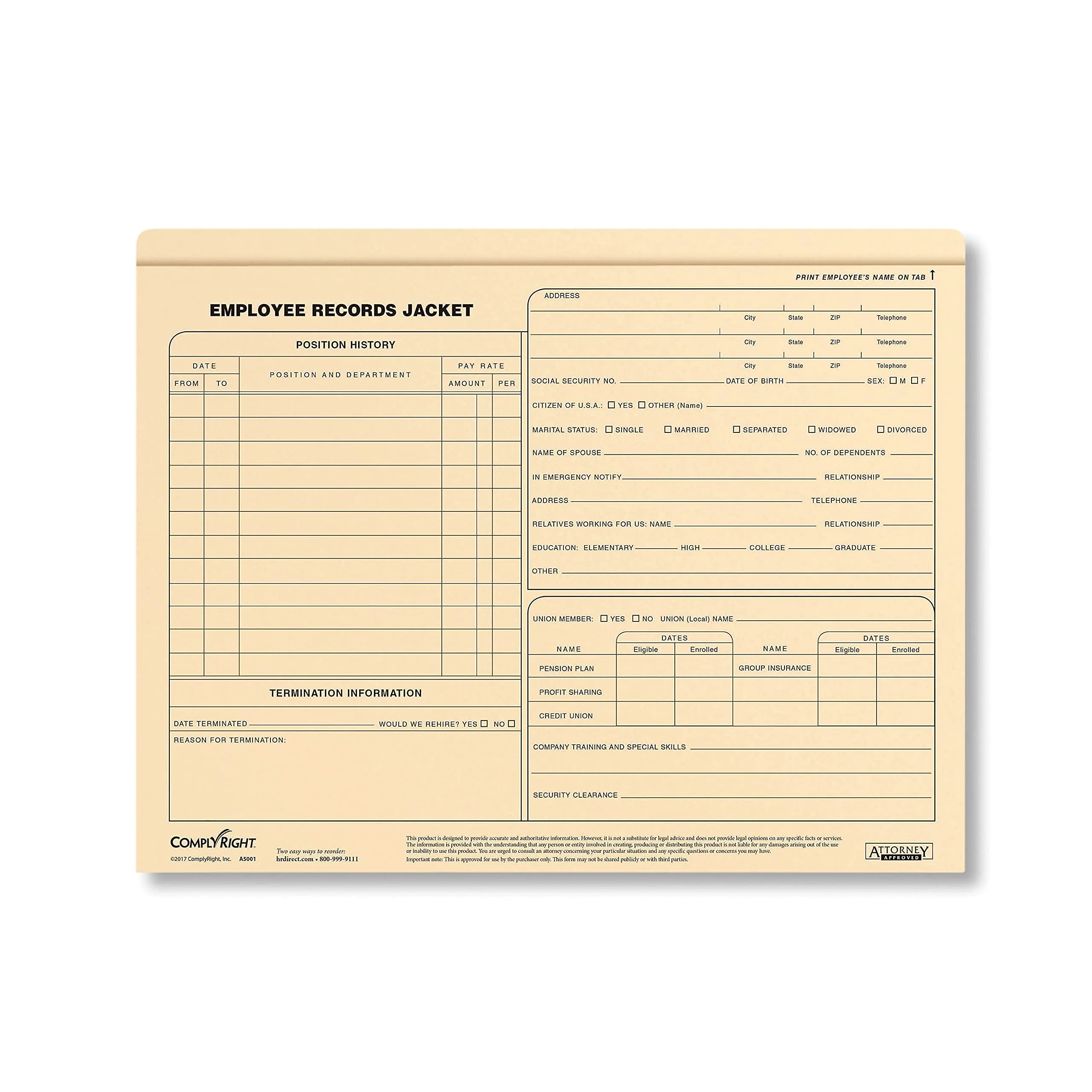 ComplyRight Letter-Size Standard Employee Record Jackets, 11 3/4in x 9 1/2in, Pack Of 25