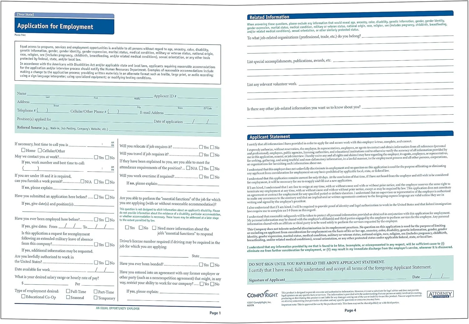 ComplyRight State-Specific Job Applications, Oregon, 8-1/2in x 11in, White, Pack Of 50