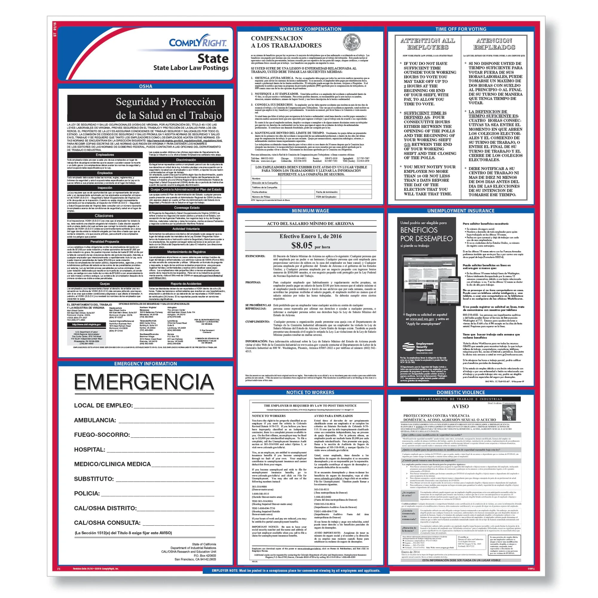 North Carolina State Labor Law Poster, 24" x 34", Laminated, (Spanish) - 1 per Pack
