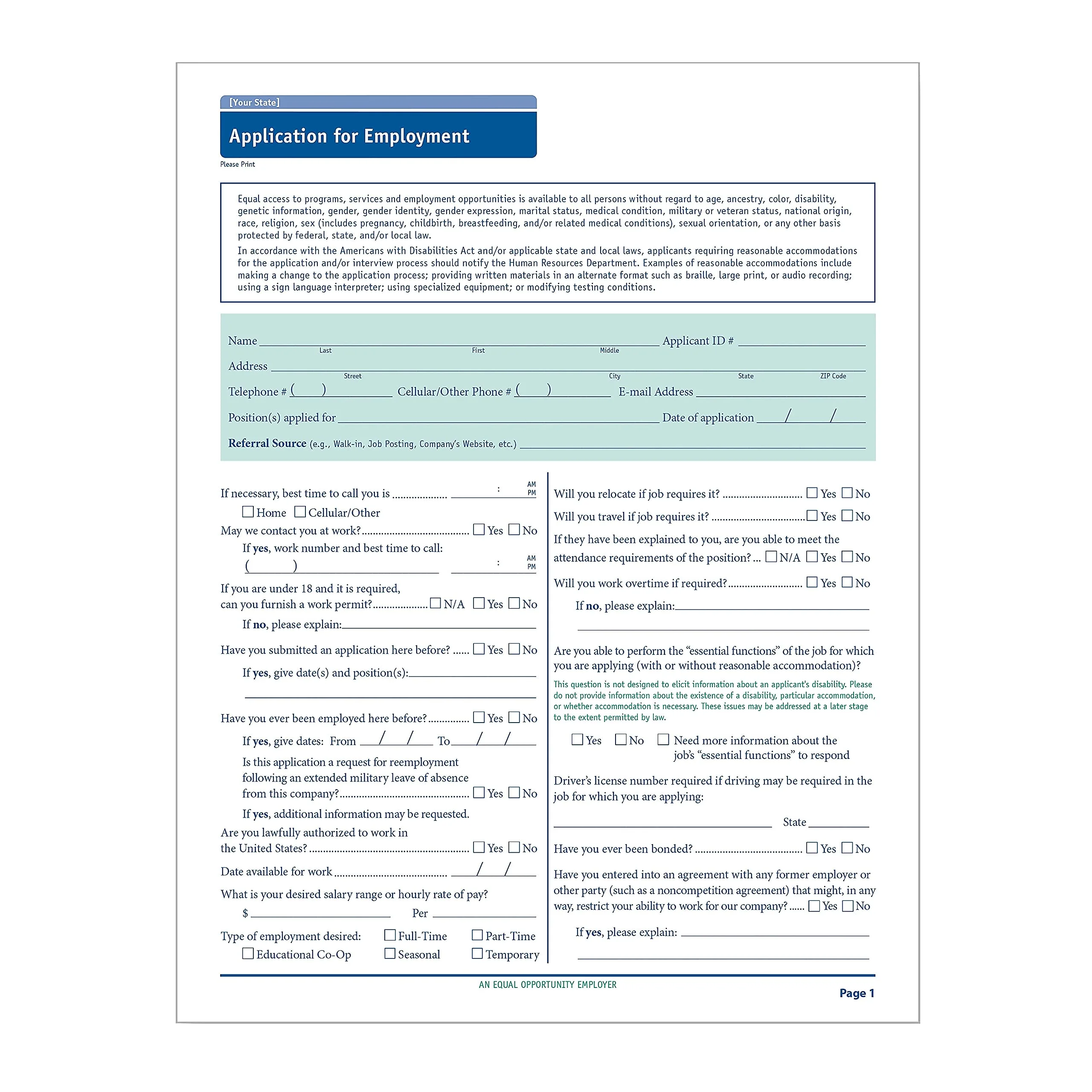 ComplyRight State-Specific Job Applications, Oregon, 8-1/2in x 11in, White, Pack Of 50