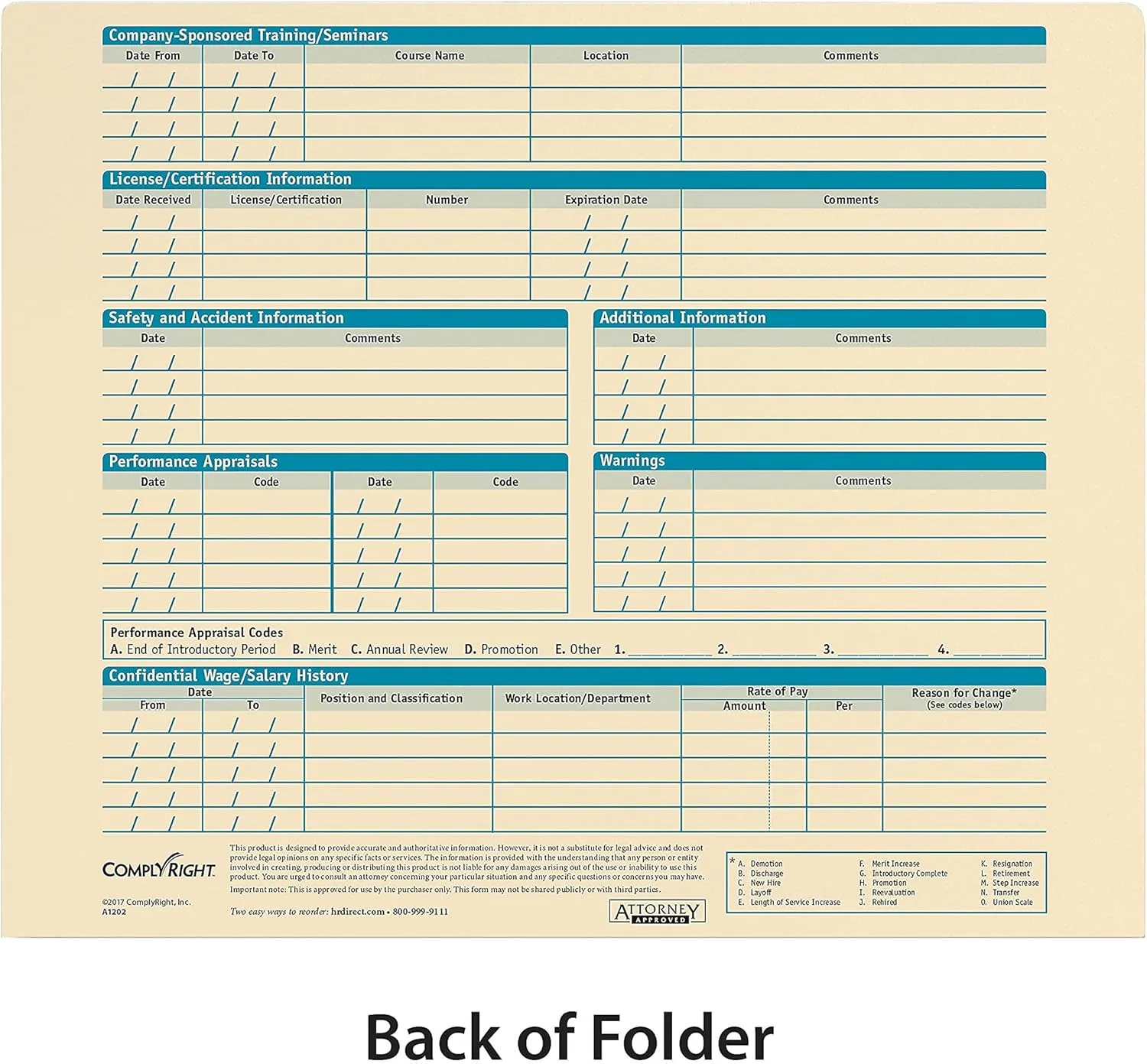ComplyRight Personnel Pocket File Folder, 11.75 x 9.5 in, Pack of 25 (A1202)