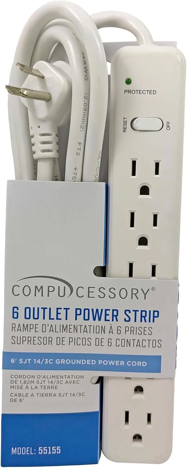 Compucessory 6-Outlet Power Strip, 6ft Cord, Putty