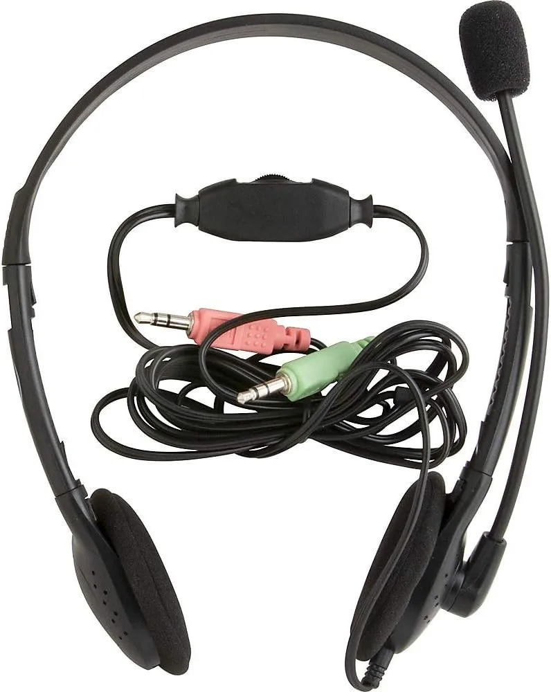 Compucessory Lightweight Stereo Headphones with Mic - Stereo - Mini-phone (3.5mm) - Wired - 32 Ohm - 20 Hz - 15154