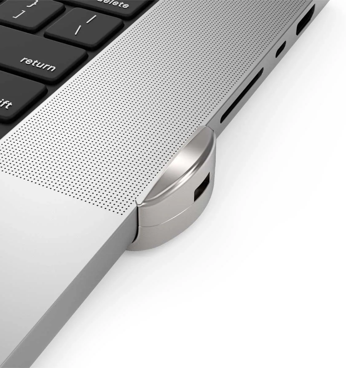 Compulocks Ledge Lock Adapter and keyed Cable Lock for M1, M2, M3, & M4 MacBook Pro 16" Silver