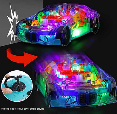 3D Gear Simulation Baby Car Toy with Music, Lights & 360° Rotation – Transparent Mechanical Car
