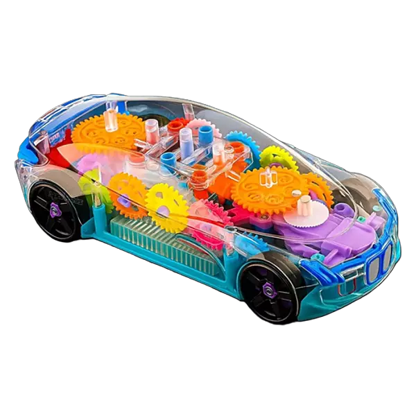 3D Gear Simulation Baby Car Toy with Music, Lights & 360° Rotation – Transparent Mechanical Car