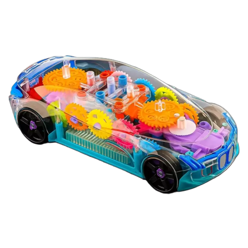 3D Gear Simulation Baby Car Toy with Music, Lights & 360° Rotation – Transparent Mechanical Car