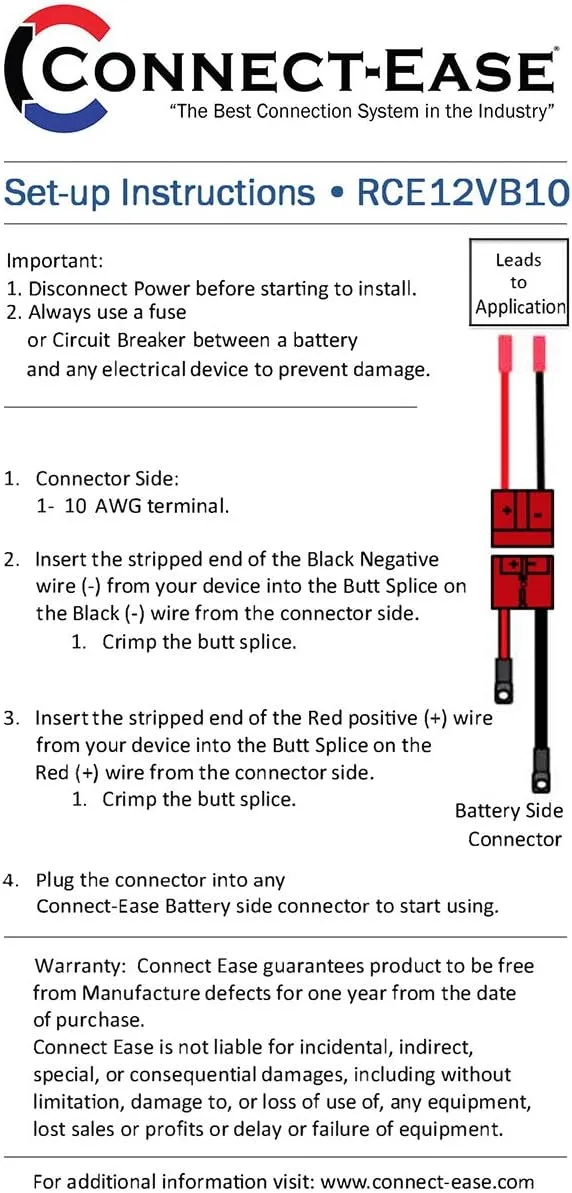 12V Single 10 AWG Connector Kit RCE12VB10 | Quick Connect Wire Connectors for Trolling Motors, Battery Chargers