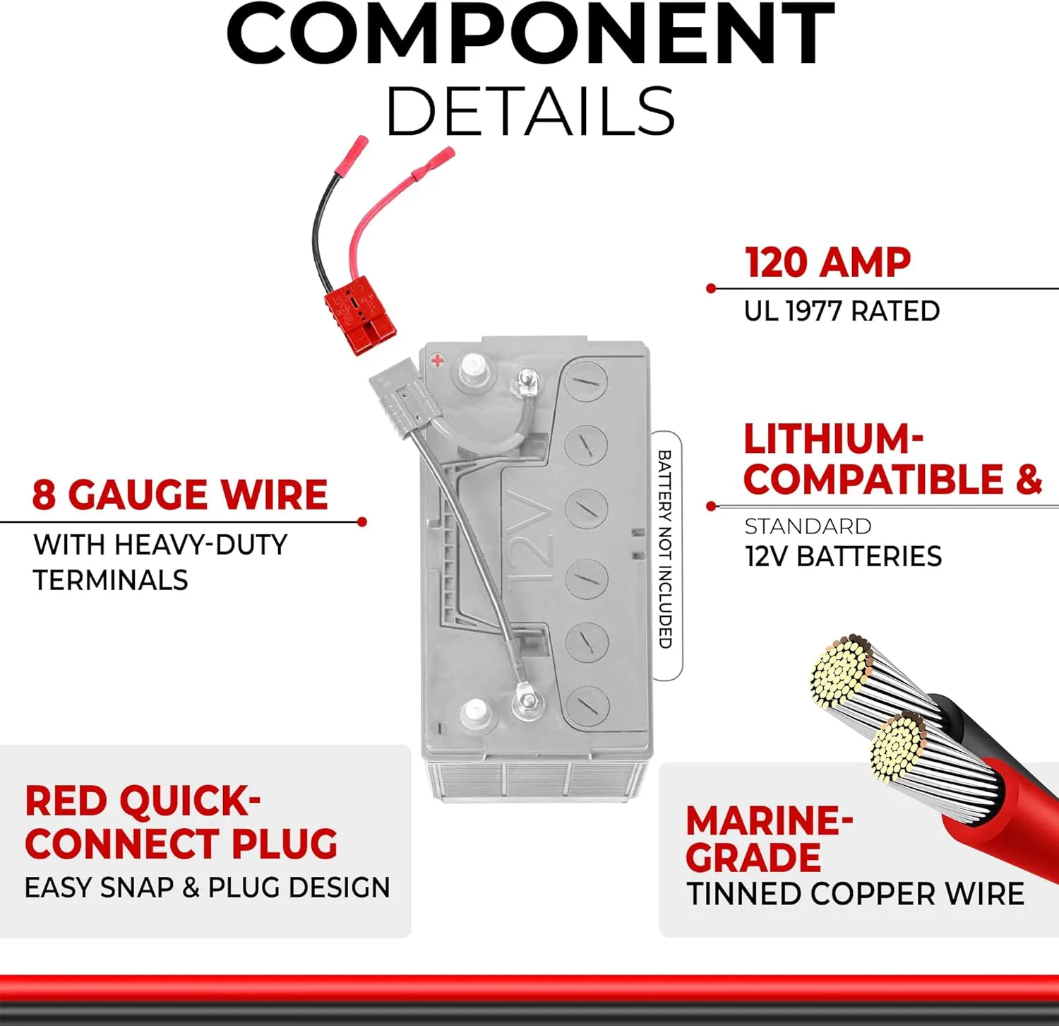 RCE12VB8-12 Volt 8 Gauge Quick Connect Wire Connector for Trolling Motors, RVs, ATVs