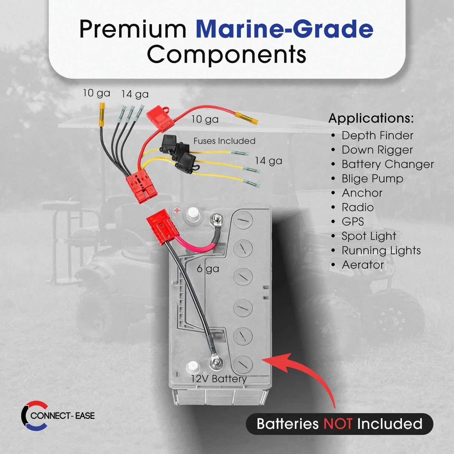 12V Multi-4 Fused Connection Kit RCE12VB4FK | Perfect for Battery Charger, Depth Finders, Bilge Pumps