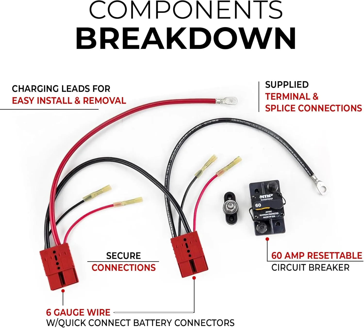 RCE24VPRO 24V Trolling Motor Connection Kit with Onboard Charging | 6-Gauge Wire | Fits Any 24 Volt Trolling Motors