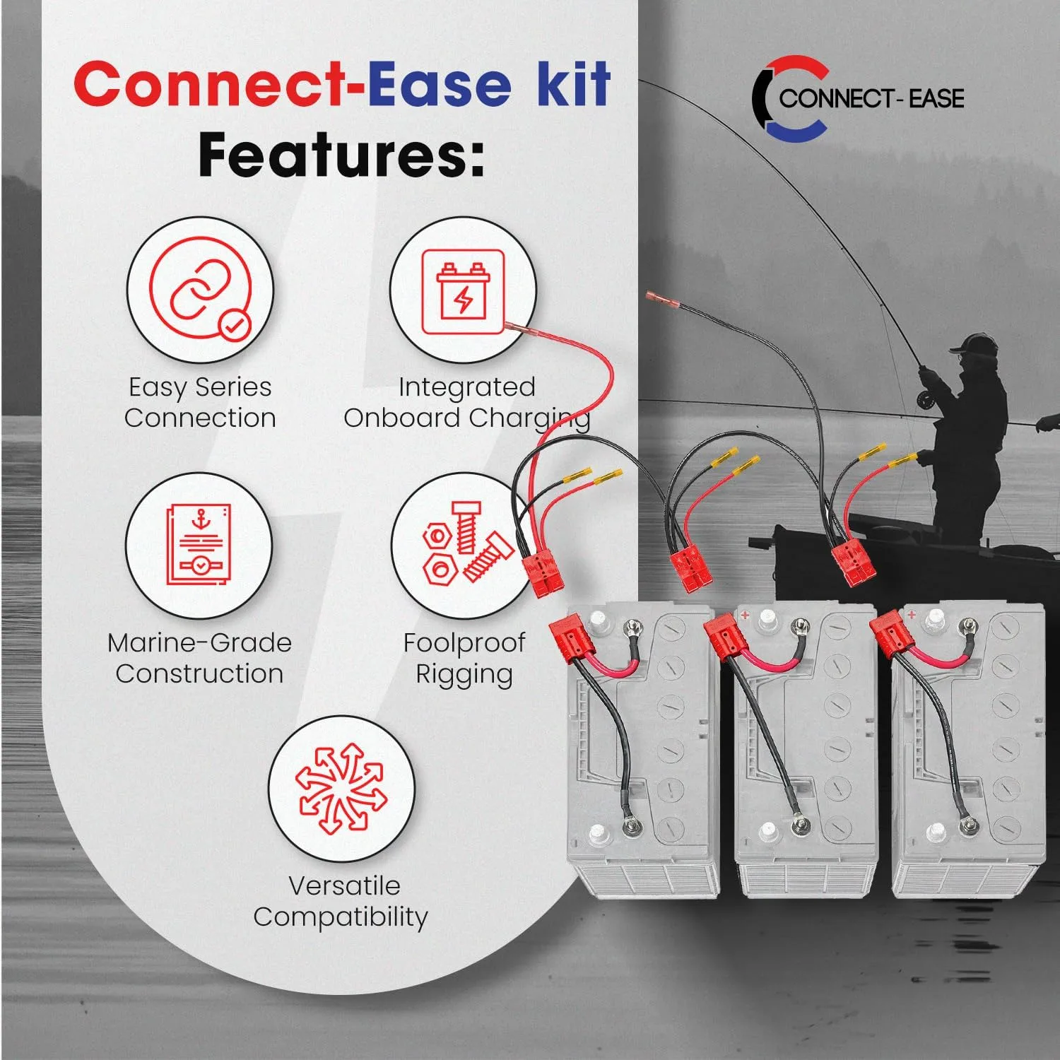 36V Trolling Motor Connection Kit RCE36VBCHK | Series Connection for 12V Batteries with Onboard Battery Charger | Powers any