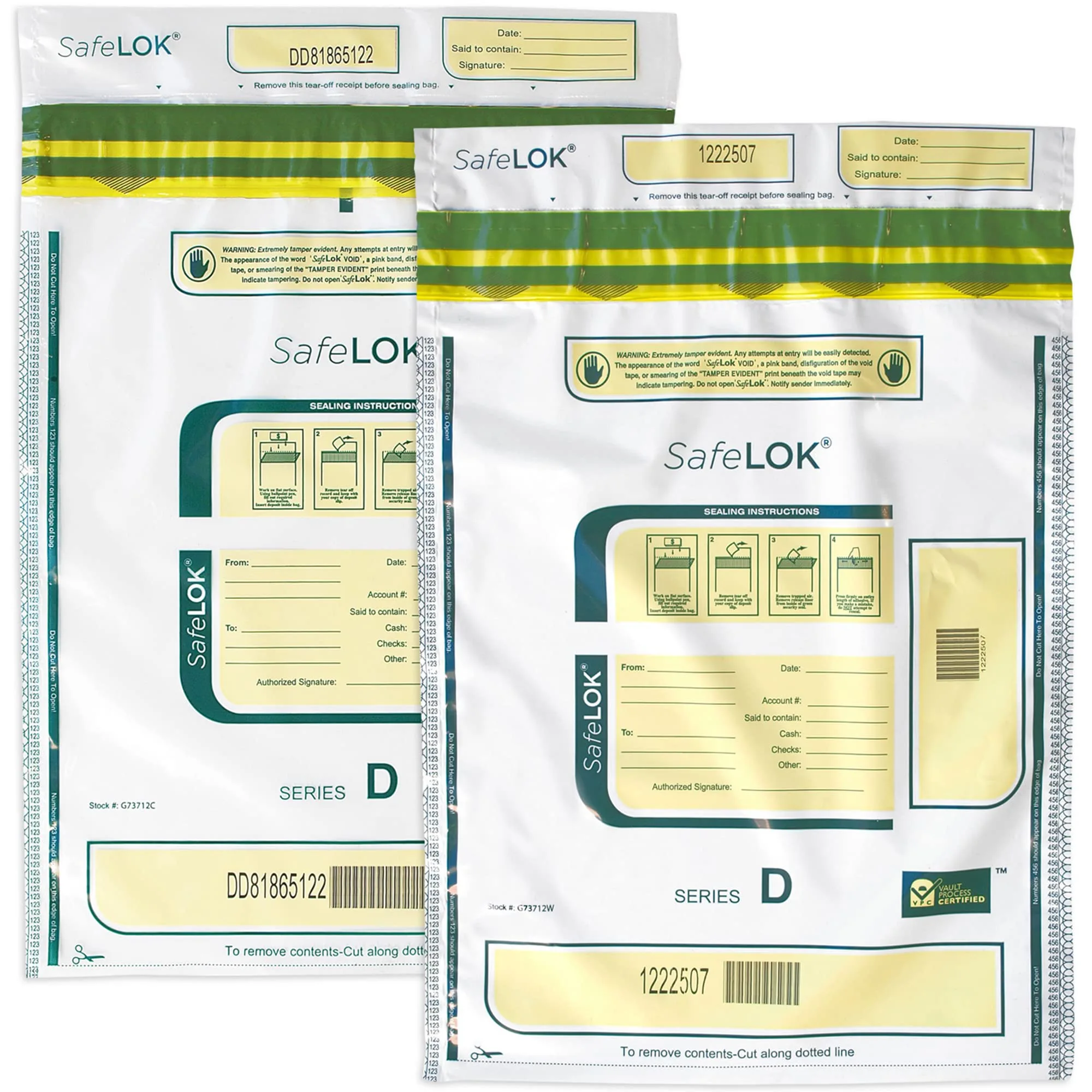 ControlTek SafeLok 9" x 12", White, 100 Bags, Tamper-Evident Deposit Bags for Cash Handling & Valuables
