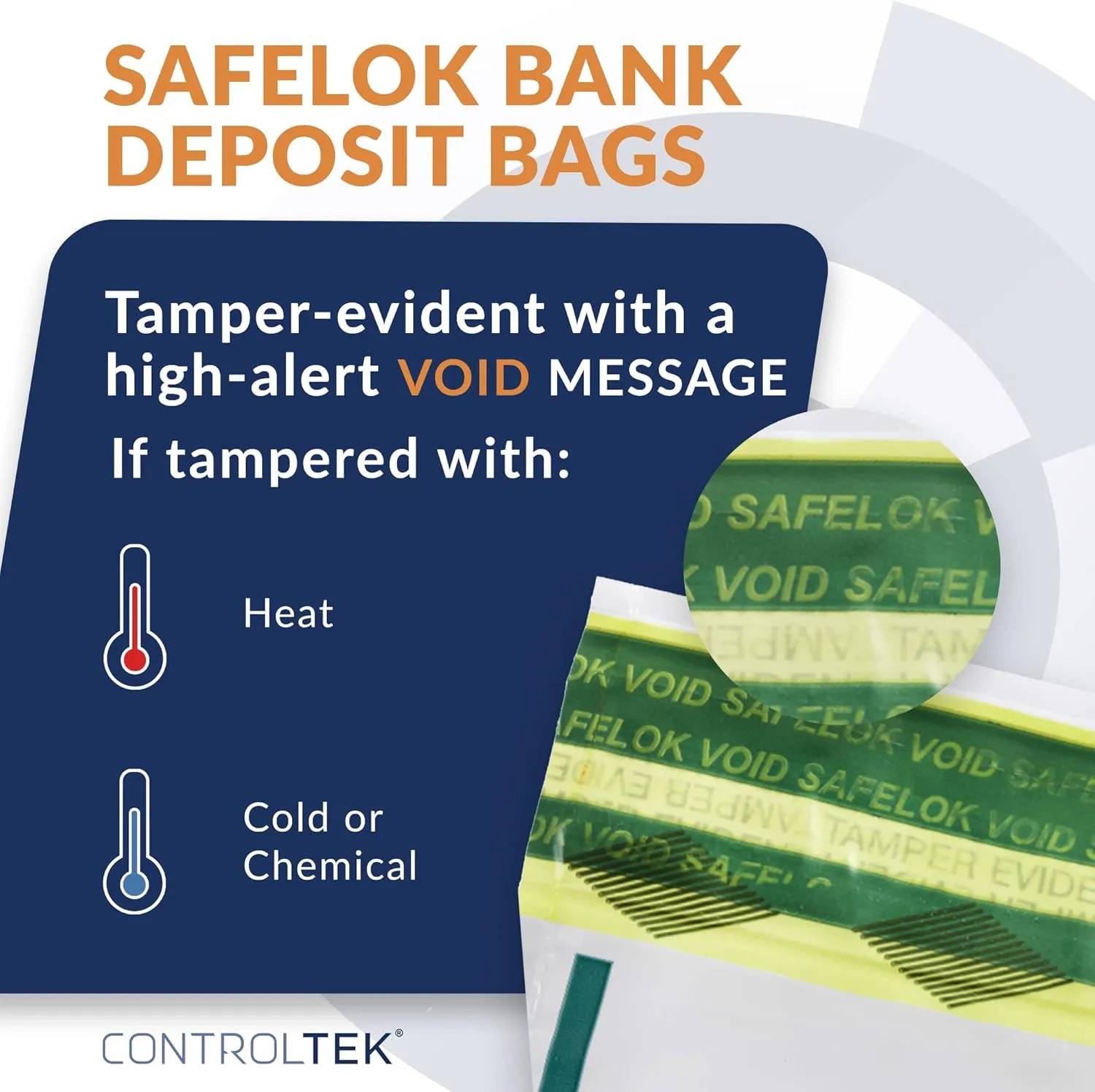ControlTek SafeLok 9" x 12", White, 100 Bags, Tamper-Evident Deposit Bags for Cash Handling & Valuables