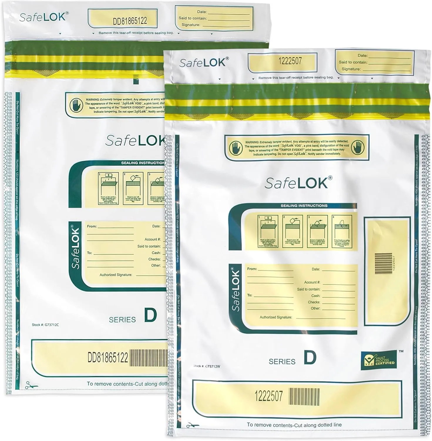 ControlTek SafeLok 9" x 12", White, 100 Bags, Tamper-Evident Deposit Bags for Cash Handling & Valuables