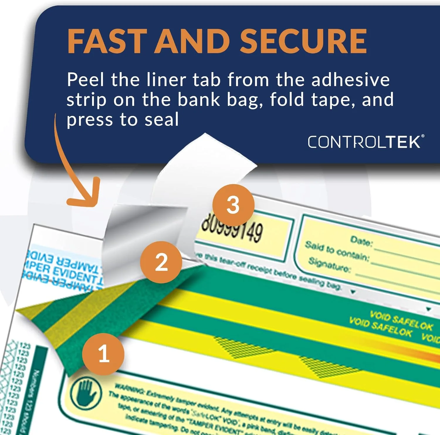 ControlTek SafeLok 9" x 12", White, 100 Bags, Tamper-Evident Deposit Bags for Cash Handling & Valuables