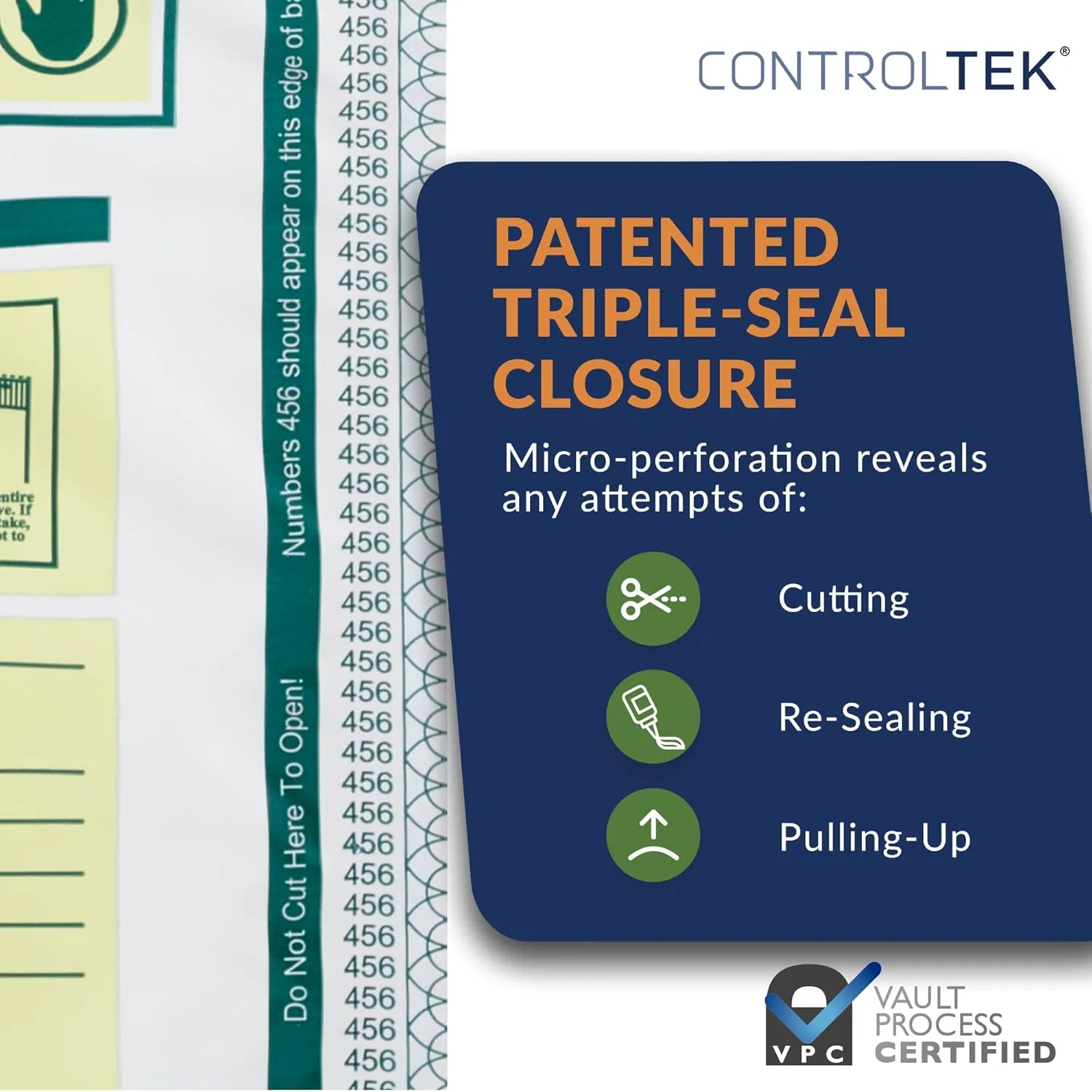 ControlTek SafeLok 9" x 12", White, 100 Bags, Tamper-Evident Deposit Bags for Cash Handling & Valuables