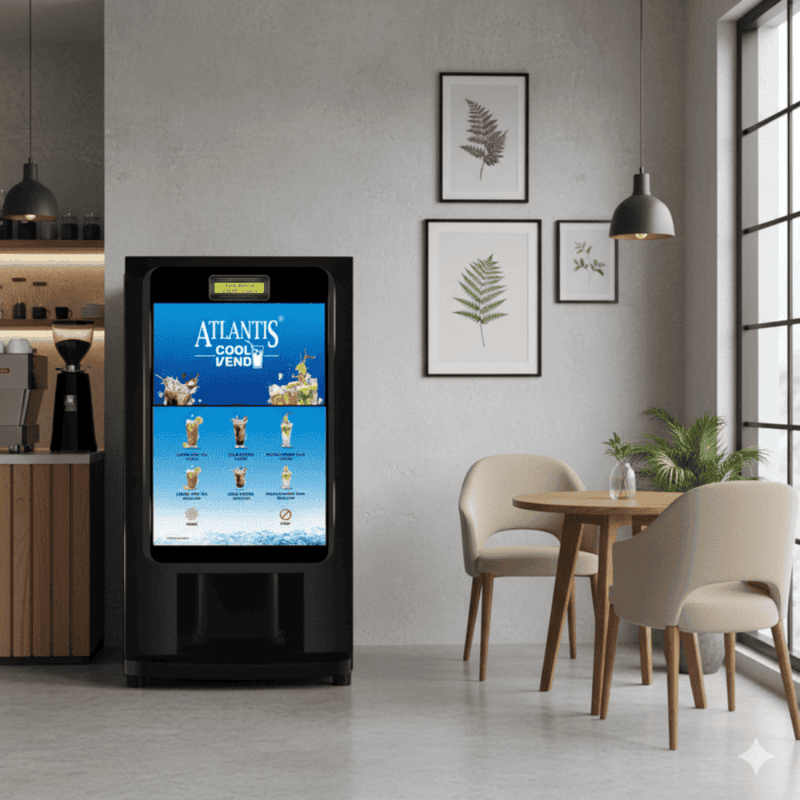 Commercial grade Atlantis Cool Vend beverage dispenser for office use.