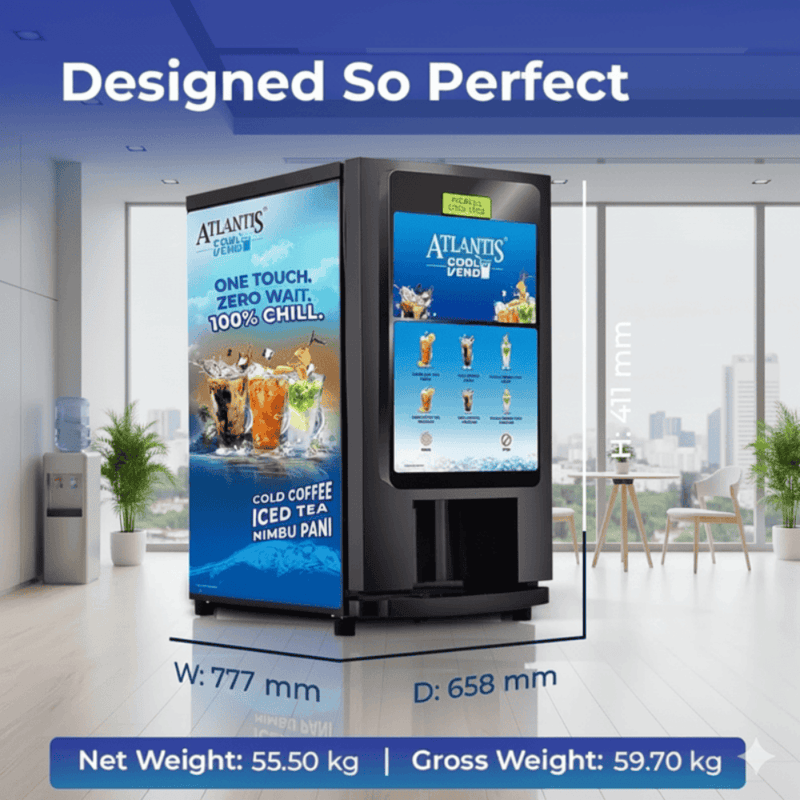 High-capacity Atlantis Cool Vend cold beverage system in a breakroom.