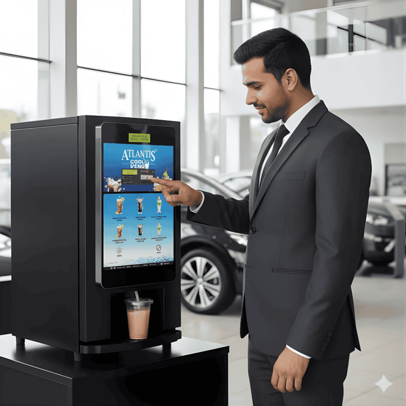 User pressing a button on the Atlantis Cool Vend one-touch interface.