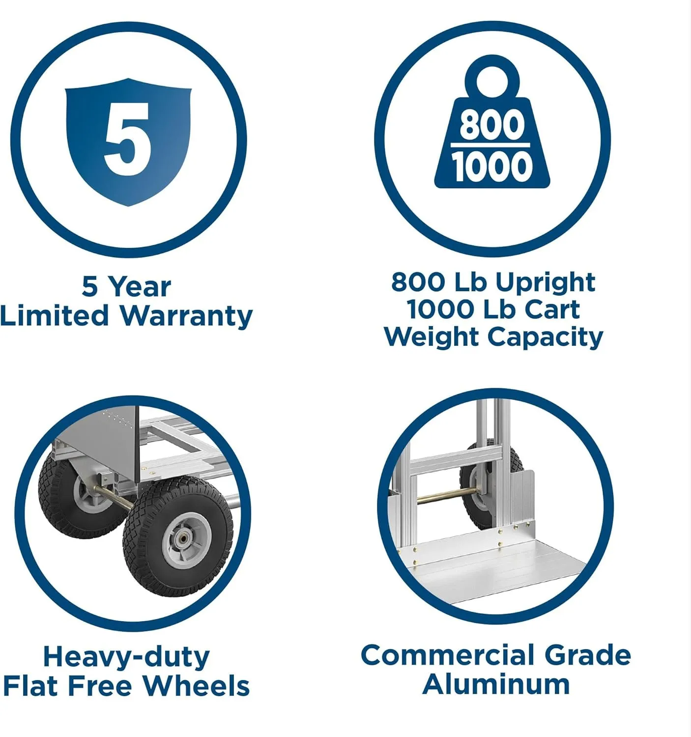 COSCO 3-in-1 Assist Series Aluminum Hand Truck/Cart with Flat Free Wheels, 800/1000 lb Capacity, Silver