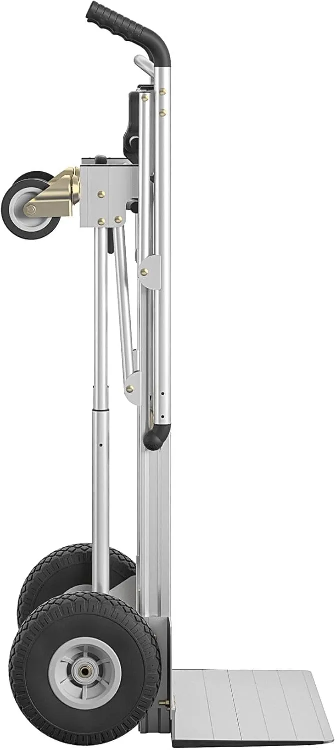COSCO 3-in-1 Assist Series Aluminum Hand Truck/Cart with Flat Free Wheels, 800/1000 lb Capacity, Silver
