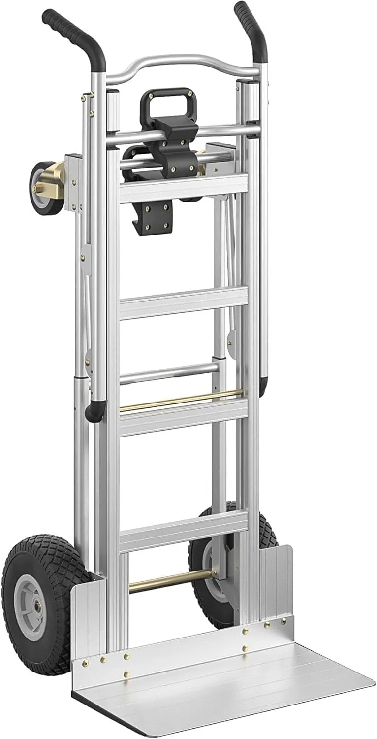 COSCO 3-in-1 Assist Series Aluminum Hand Truck/Cart with Flat Free Wheels, 800/1000 lb Capacity, Silver