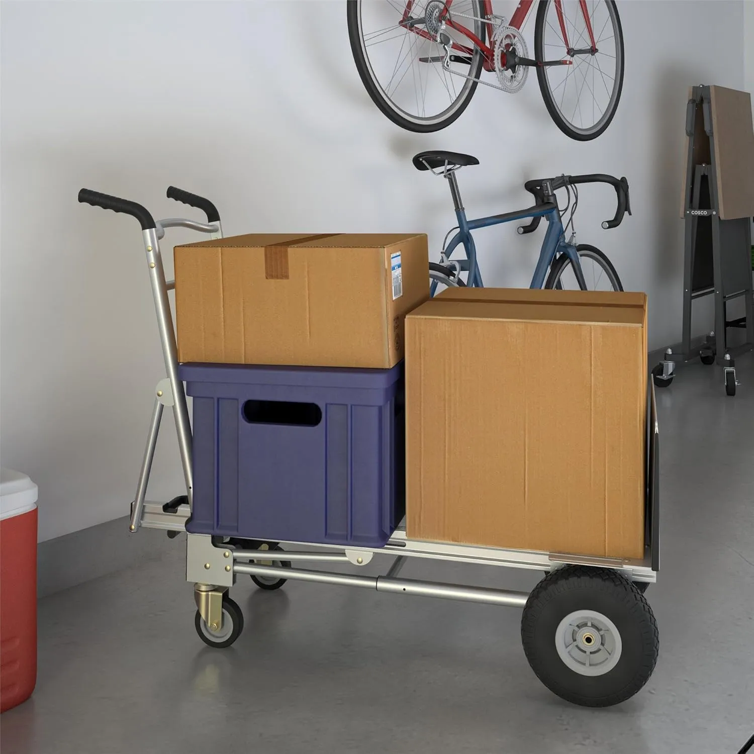 COSCO 3-in-1 Assist Series Aluminum Hand Truck/Cart with Flat Free Wheels, 800/1000 lb Capacity, Silver