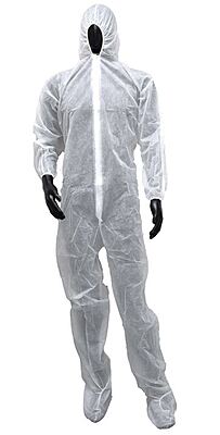 White Polypro Coverall with Hood, Elastic Wrists, Boots, 2-gram weight