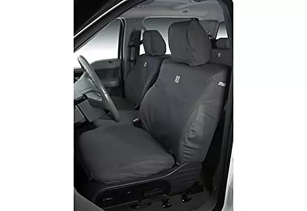 Covercraft Carhartt SeatSaver Custom Seat Covers | Fits 2019-2024 Ram 2500/3500/4500 | 1st Row Bucket Seats, Duck Weave Gravel