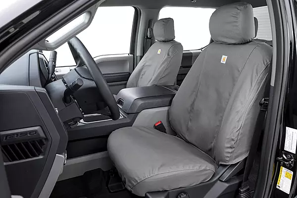 Covercraft Polycotton SeatSaver Custom Seat Covers | Fits 2019-2020 Ford F-150, 2019-2022 Ford F-250/F-350/F-450/F-550 | 1st Row 40/20/40 Bench Seat, Gray