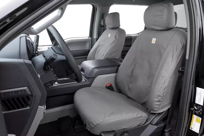 Covercraft Polycotton SeatSaver Custom Seat Covers | Fits 2019-2020 Ford F-150, 2019-2022 Ford F-250/F-350/F-450/F-550 | 1st Row 40/20/40 Bench Seat, Gray