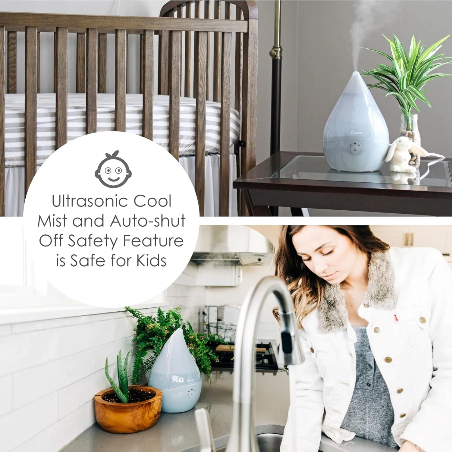 CRANE Droplet/Teardrop Ultrasonic Cool Mist Humidifier, 0.5 Gallon