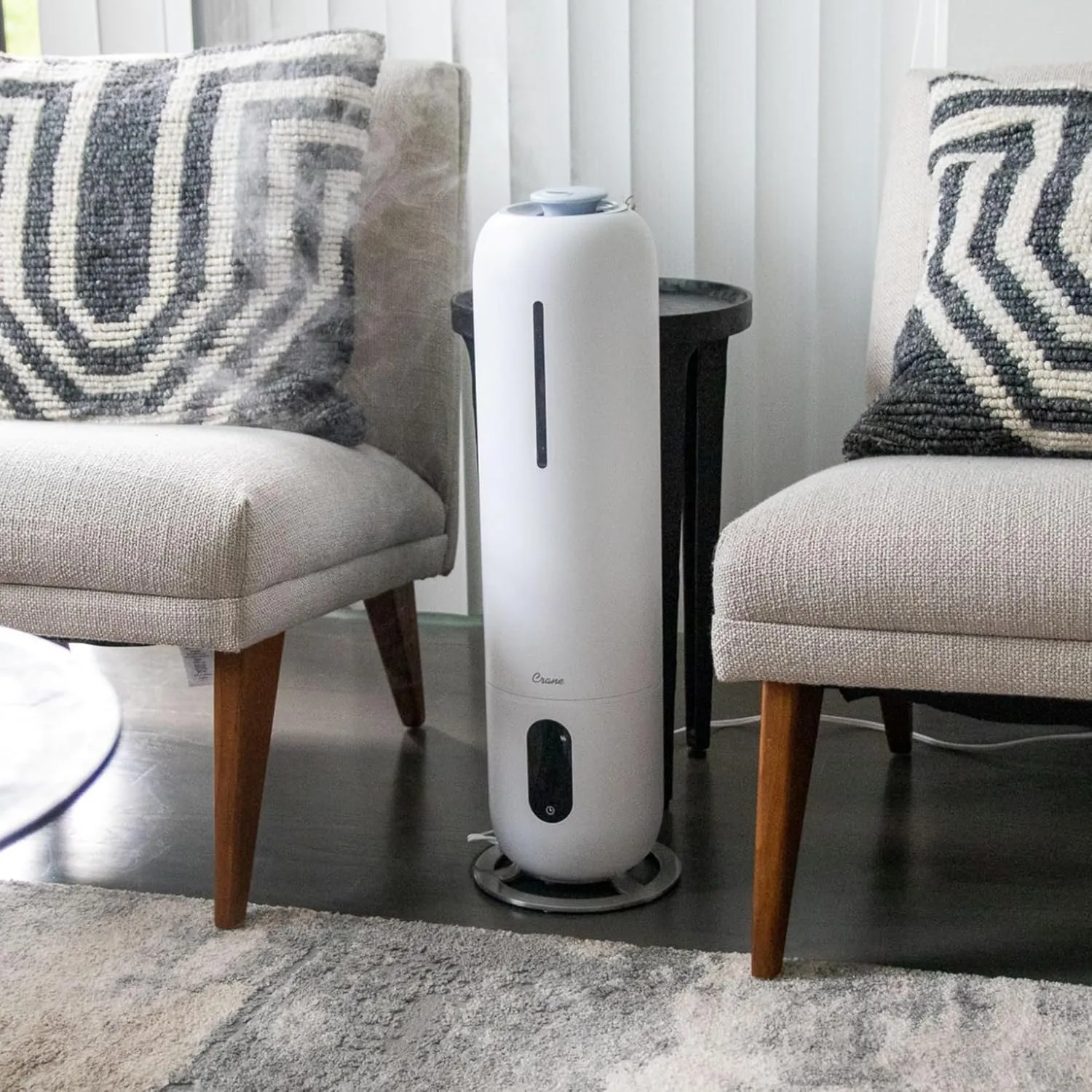Crane 2 Gallon Top Fill Ultrasonic Cool Mist Tower Humidifier for Home, Whisper Quiet, Filter Free, Dishwasher Safe
