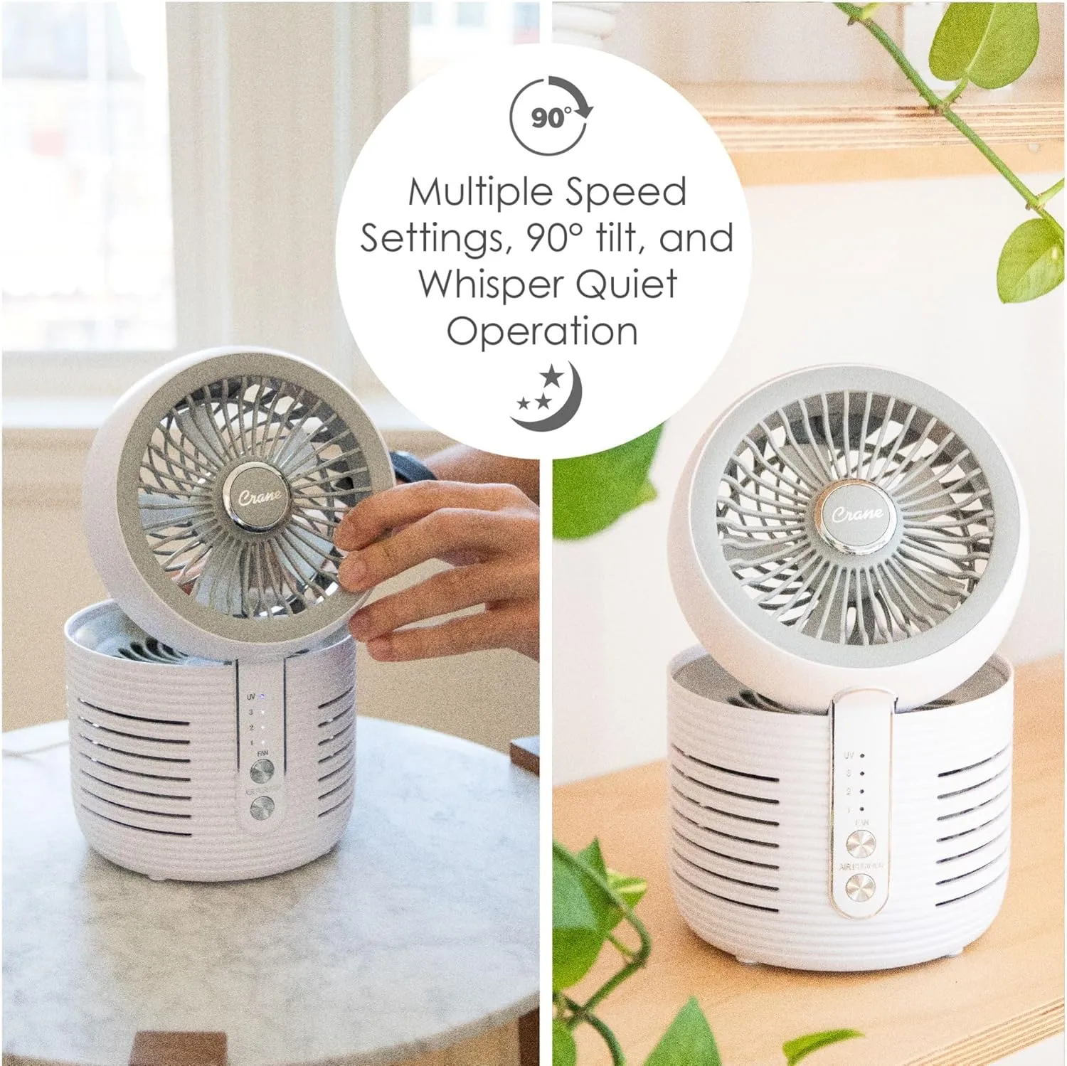 Crane 2-in-1 Air Purifier and Desk Fan, Fan and Air Purifier Combo, Ideal Office Desk Fan, Night Stand Fan