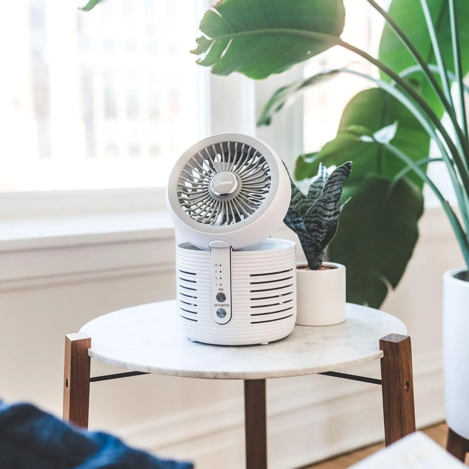 Crane 2-in-1 Air Purifier and Desk Fan, Fan and Air Purifier Combo, Ideal Office Desk Fan, Night Stand Fan