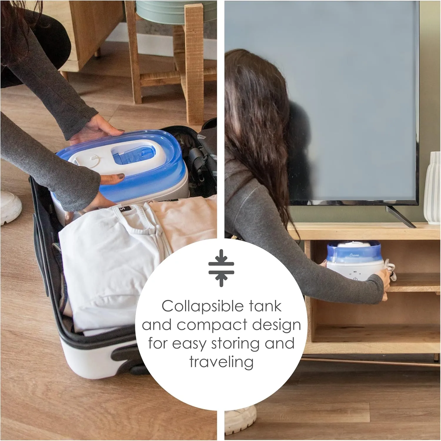 Crane Collapsible Cool Mist Humidifier for Bedroom and Office, 1 Gallon Portable Humidifier for Travel and Easy Storage