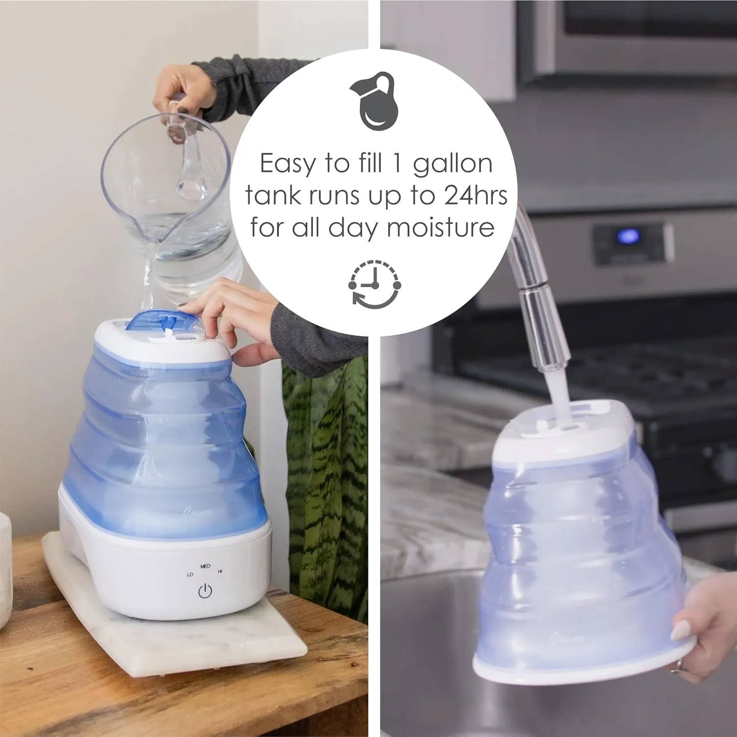Crane Collapsible Cool Mist Humidifier for Bedroom and Office, 1 Gallon Portable Humidifier for Travel and Easy Storage