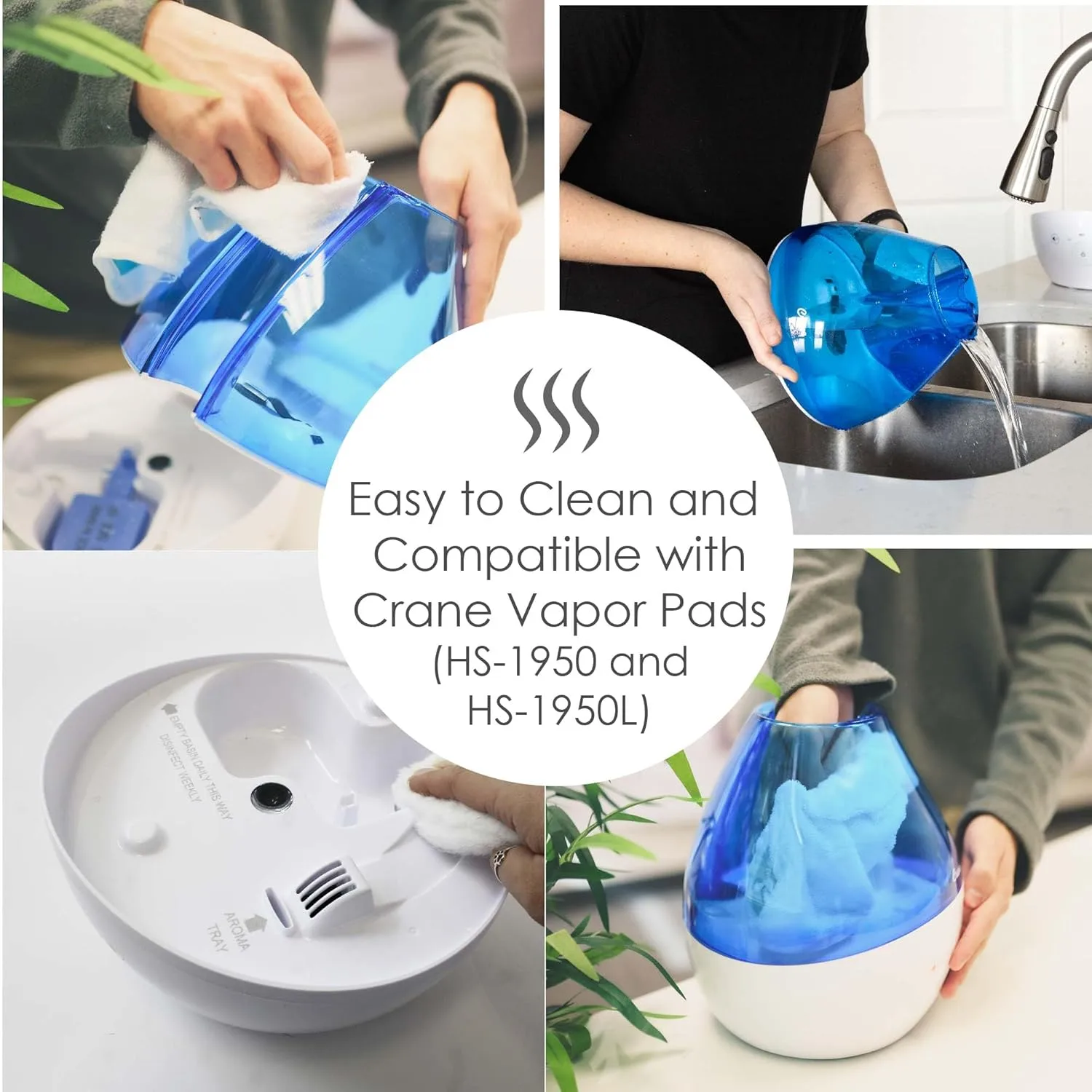 CRANE Drop 4-in-1 Ultrasonic Cool Mist Top-Fill Humidifier with Sound Machine, Night Light & Aroma Tray