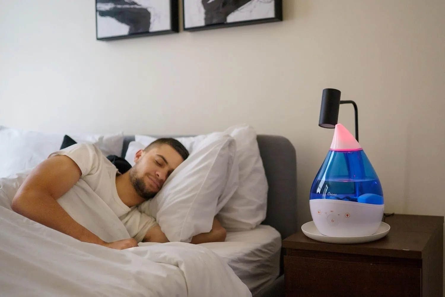CRANE Drop 4-in-1 Ultrasonic Cool Mist Top-Fill Humidifier with Sound Machine, Night Light & Aroma Tray