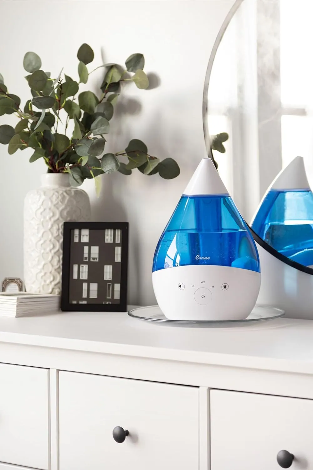 CRANE Drop 4-in-1 Ultrasonic Cool Mist Top-Fill Humidifier with Sound Machine, Night Light & Aroma Tray