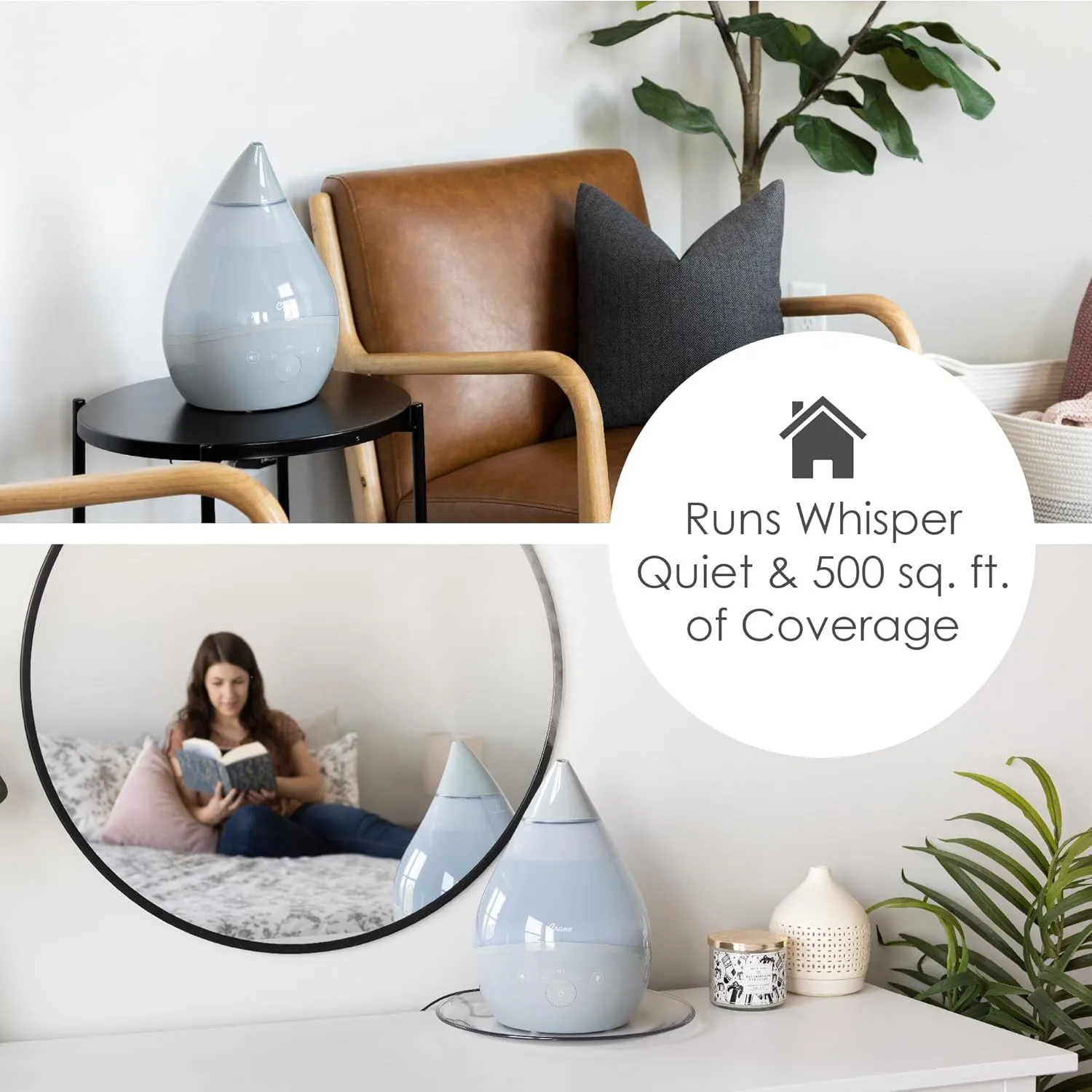 CRANE Drop 4-in-1 Ultrasonic Cool Mist Top-Fill Humidifier with Sound Machine, Night Light & Aroma Tray