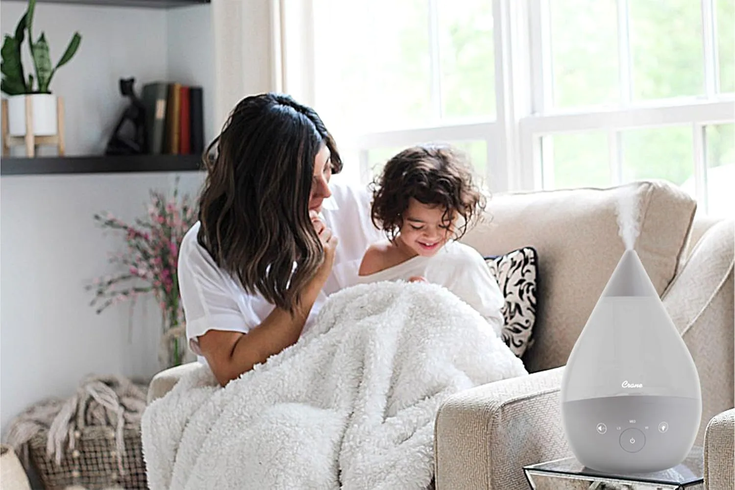 CRANE Drop 4-in-1 Ultrasonic Cool Mist Top-Fill Humidifier with Sound Machine, Night Light & Aroma Tray