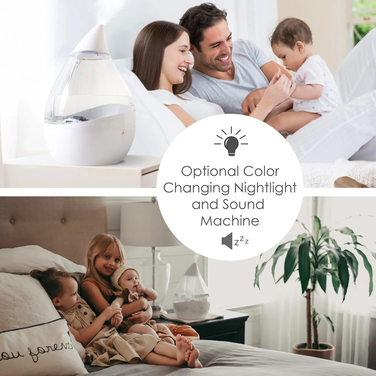 CRANE Drop 4-in-1 Ultrasonic Cool Mist Top-Fill Humidifier with Sound Machine, Night Light & Aroma Tray
