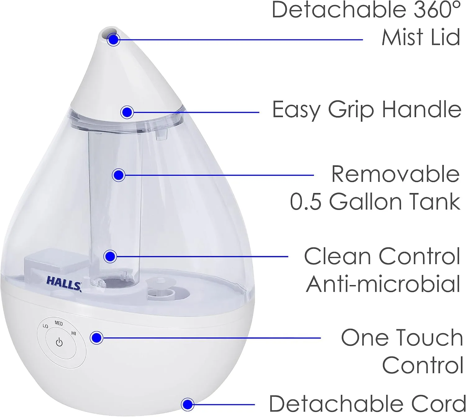 Crane x HALLS Droplet Ultrasonic Small Air Humidifiers for Bedroom and Office