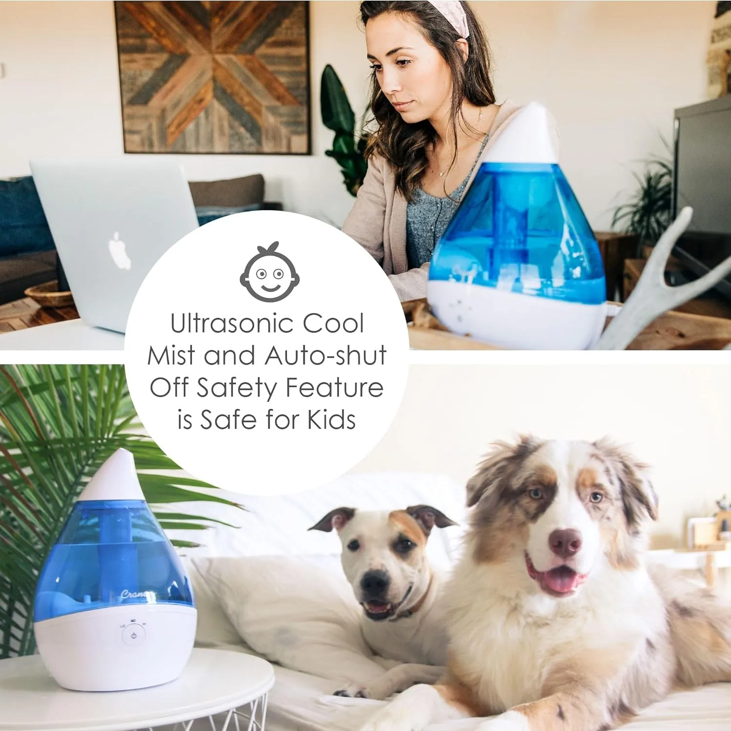 CRANE Droplet/Teardrop Ultrasonic Cool Mist Humidifier, 0.5 Gallon
