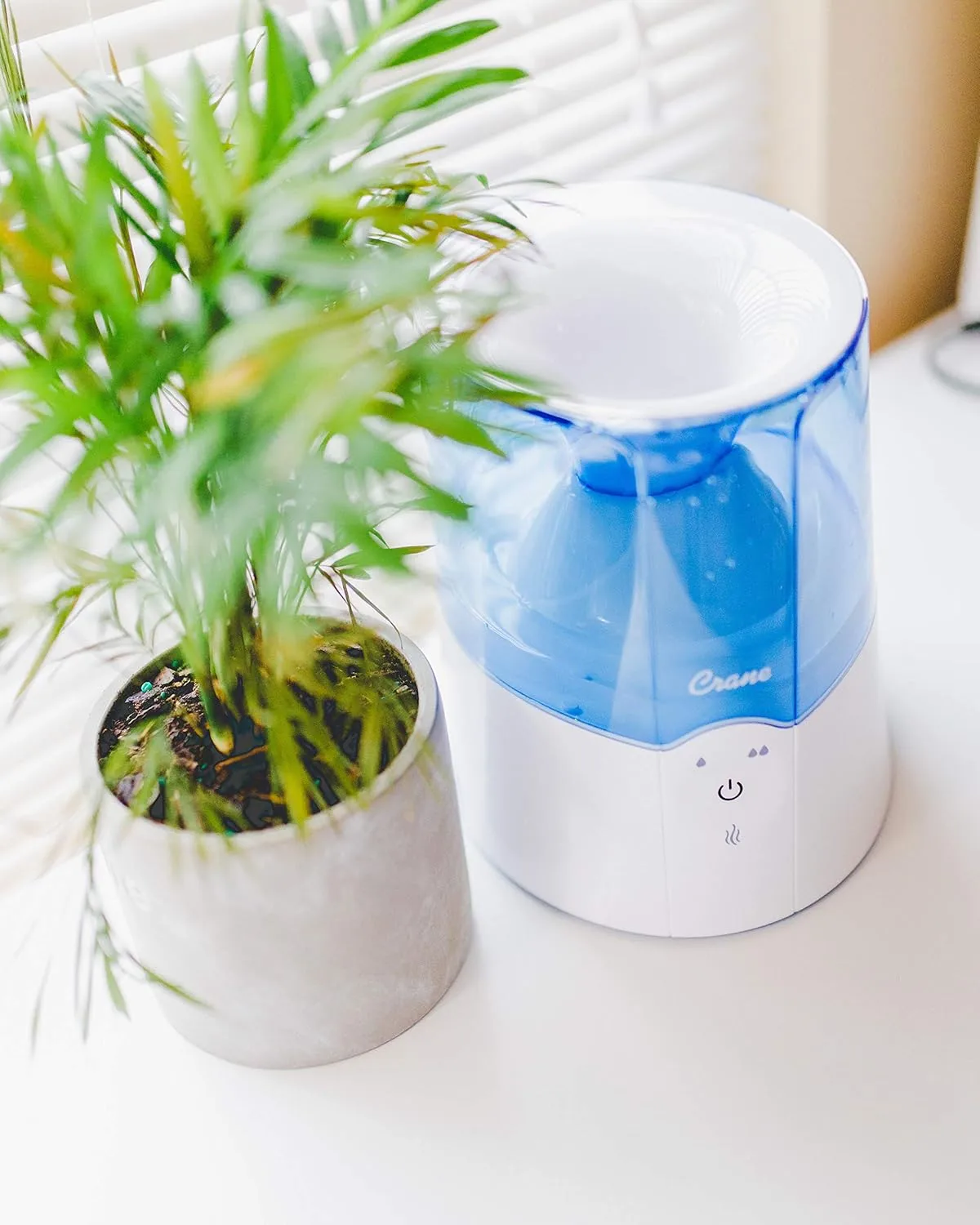 Crane EE-5202 2-in-1 Warm Mist Humidifier & Personal Steam Inhaler, 0.5 Gal, Blue/White