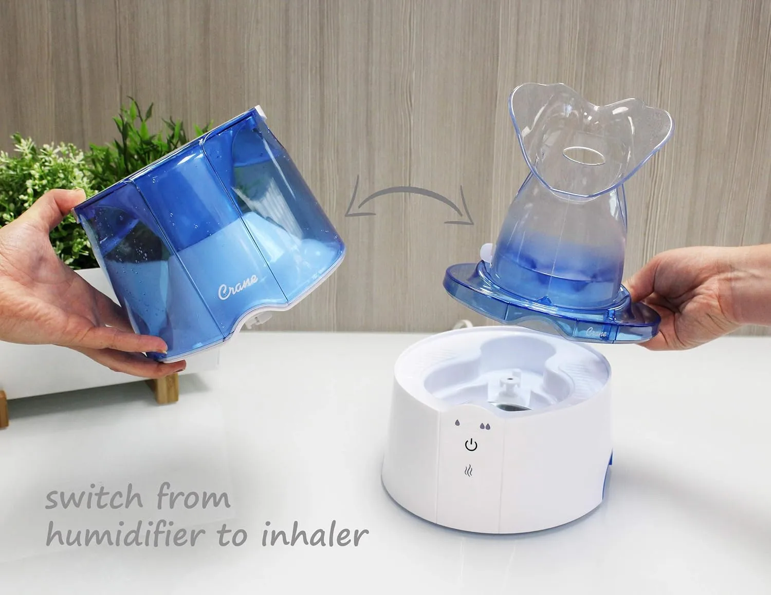 Crane EE-5202 2-in-1 Warm Mist Humidifier & Personal Steam Inhaler, 0.5 Gal, Blue/White