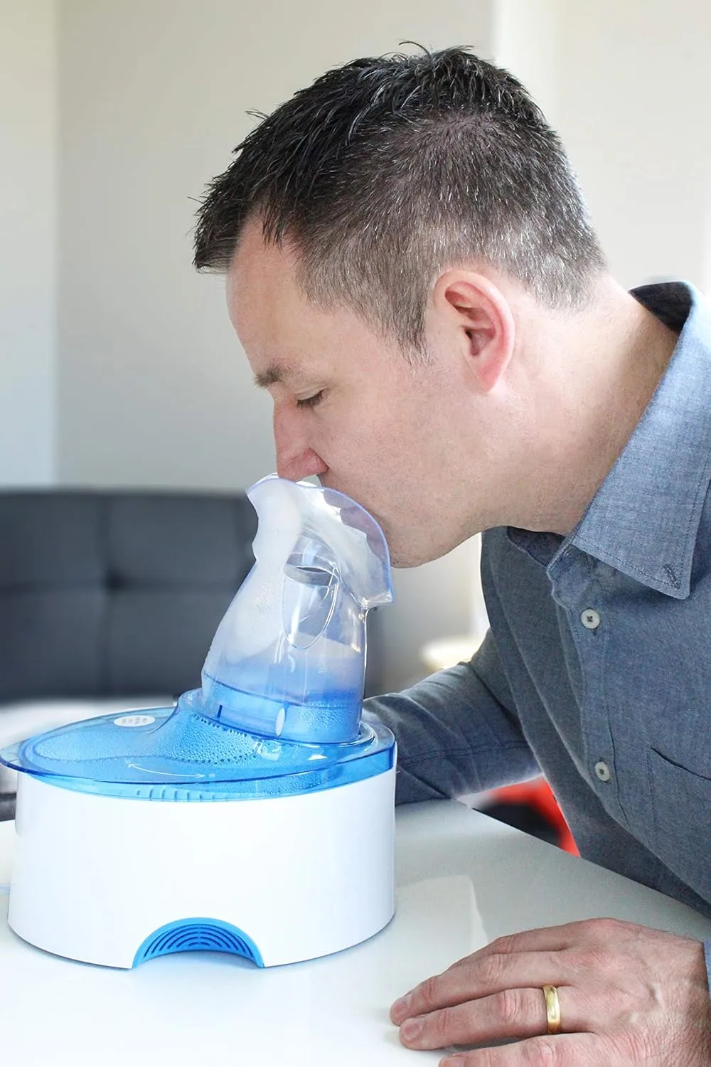 Crane EE-5202 2-in-1 Warm Mist Humidifier & Personal Steam Inhaler, 0.5 Gal, Blue/White