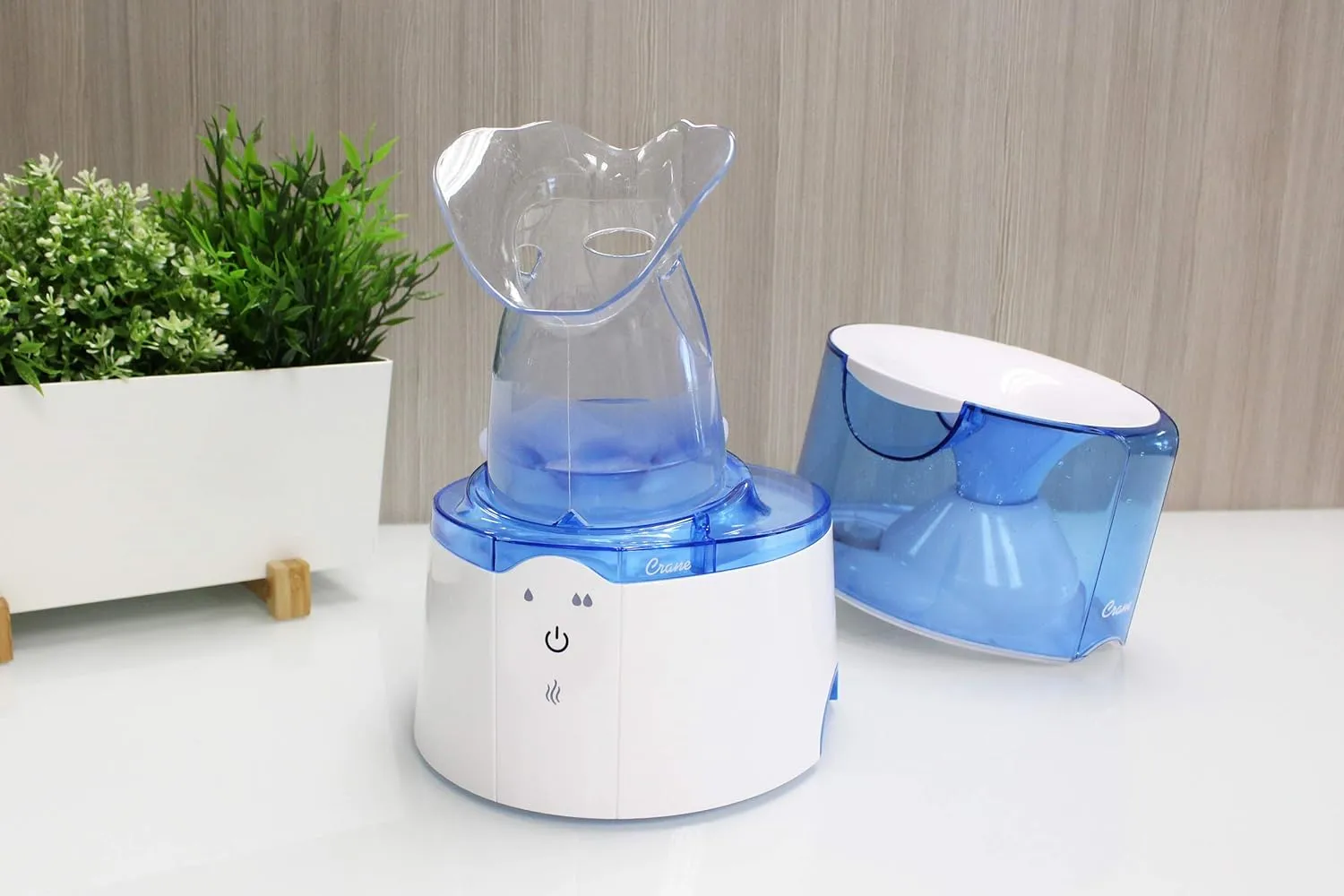 Crane EE-5202 2-in-1 Warm Mist Humidifier & Personal Steam Inhaler, 0.5 Gal, Blue/White